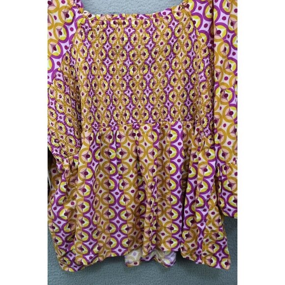 Terra & Sky Large 3/4 Belled Sleeves-Smocked Babydoll Top-Size 2X-New w/Tags - Picture 8 of 9